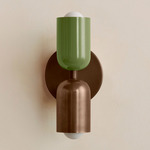 Up Down Slim Wall Sconce - Patina Brass Canopy / Reed Green Upper Shade