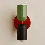 Up Down Slim Wall Sconce - Oxide Red Canopy / Reed Green Upper Shade
