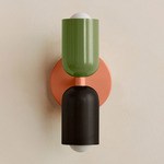 Up Down Slim Wall Sconce - Peach Canopy / Reed Green Upper Shade