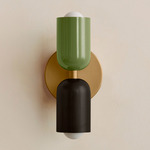 Up Down Slim Wall Sconce - Brass Canopy / Reed Green Upper Shade