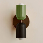 Up Down Slim Wall Sconce - Patina Brass Canopy / Reed Green Upper Shade