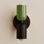 Up Down Slim Wall Sconce - Blackened Brass Canopy / Reed Green Upper Shade