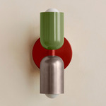 Up Down Slim Wall Sconce - Oxide Red Canopy / Reed Green Upper Shade
