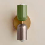 Up Down Slim Wall Sconce - Brass Canopy / Reed Green Upper Shade