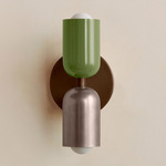 Up Down Slim Wall Sconce - Patina Brass Canopy / Reed Green Upper Shade