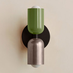 Up Down Slim Wall Sconce - Blackened Brass Canopy / Reed Green Upper Shade