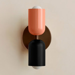 Up Down Slim Wall Sconce - Patina Brass Canopy / Peach Upper Shade