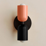 Up Down Slim Wall Sconce - Blackened Brass Canopy / Peach Upper Shade