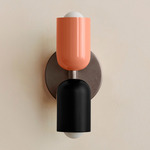 Up Down Slim Wall Sconce - Pewter Canopy / Peach Upper Shade