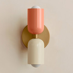 Up Down Slim Wall Sconce - Brass Canopy / Peach Upper Shade