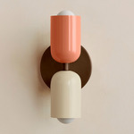 Up Down Slim Wall Sconce - Patina Brass Canopy / Peach Upper Shade