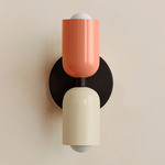 Up Down Slim Wall Sconce - Blackened Brass Canopy / Peach Upper Shade