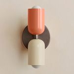 Up Down Slim Wall Sconce - Pewter Canopy / Peach Upper Shade