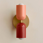 Up Down Slim Wall Sconce - Brass Canopy / Peach Upper Shade