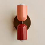 Up Down Slim Wall Sconce - Patina Brass Canopy / Peach Upper Shade