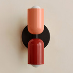 Up Down Slim Wall Sconce - Blackened Brass Canopy / Peach Upper Shade