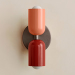 Up Down Slim Wall Sconce - Oxide Red Canopy / Peach Upper Shade