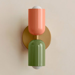 Up Down Slim Wall Sconce - Brass Canopy / Peach Upper Shade