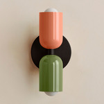 Up Down Slim Wall Sconce - Blackened Brass Canopy / Peach Upper Shade