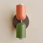 Up Down Slim Wall Sconce - Pewter Canopy / Peach Upper Shade