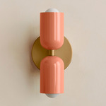 Up Down Slim Wall Sconce - Brass Canopy / Peach Upper Shade