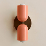 Up Down Slim Wall Sconce - Patina Brass Canopy / Peach Upper Shade