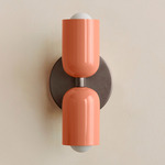 Up Down Slim Wall Sconce - Pewter Canopy / Peach Upper Shade