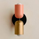 Up Down Slim Wall Sconce - Black Canopy / Peach Upper Shade