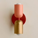 Up Down Slim Wall Sconce - Oxide Red Canopy / Peach Upper Shade