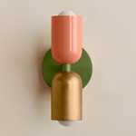 Up Down Slim Wall Sconce - Reed Green Canopy / Peach Upper Shade