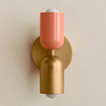Up Down Slim Wall Sconce - Brass Canopy / Peach Upper Shade