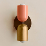 Up Down Slim Wall Sconce - Patina Brass Canopy / Peach Upper Shade