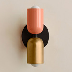 Up Down Slim Wall Sconce - Blackened Brass Canopy / Peach Upper Shade
