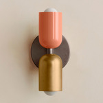 Up Down Slim Wall Sconce - Pewter Canopy / Peach Upper Shade