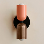 Up Down Slim Wall Sconce - Black Canopy / Peach Upper Shade