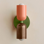 Up Down Slim Wall Sconce - Reed Green Canopy / Peach Upper Shade