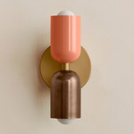 Up Down Slim Wall Sconce - Brass Canopy / Peach Upper Shade