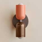 Up Down Slim Wall Sconce - Pewter Canopy / Peach Upper Shade