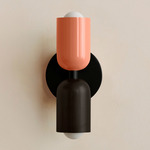 Up Down Slim Wall Sconce - Black Canopy / Peach Upper Shade