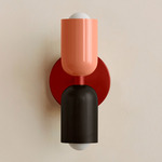 Up Down Slim Wall Sconce - Oxide Red Canopy / Peach Upper Shade