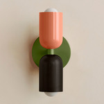 Up Down Slim Wall Sconce - Reed Green Canopy / Peach Upper Shade