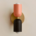 Up Down Slim Wall Sconce - Brass Canopy / Peach Upper Shade