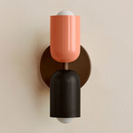 Up Down Slim Wall Sconce - Patina Brass Canopy / Peach Upper Shade
