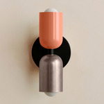 Up Down Slim Wall Sconce - Black Canopy / Peach Upper Shade