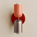 Up Down Slim Wall Sconce - Oxide Red Canopy / Peach Upper Shade