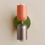 Up Down Slim Wall Sconce - Reed Green Canopy / Peach Upper Shade