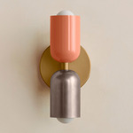 Up Down Slim Wall Sconce - Brass Canopy / Peach Upper Shade