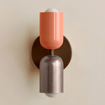 Up Down Slim Wall Sconce - Patina Brass Canopy / Peach Upper Shade