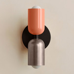 Up Down Slim Wall Sconce - Blackened Brass Canopy / Peach Upper Shade