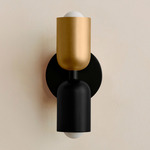 Up Down Slim Wall Sconce - Black Canopy / Brass Upper Shade